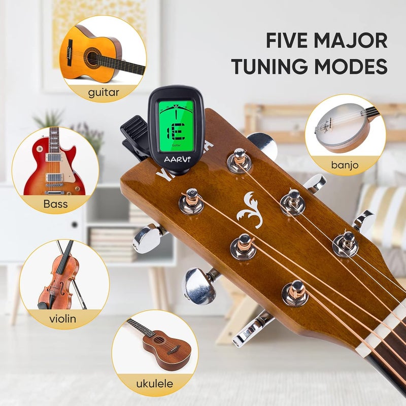 Aarvi Guitar Tuner, Clip-On Digital Chromatic Tuner for Acoustic & Electric Instruments, 10 Pack with 40 Guitar Picks - Image 3